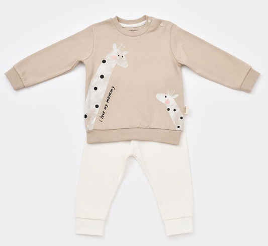 Pureopia — Organic Baby Pajamas — Blush Khaki Giraffe