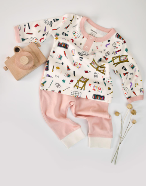 100% organic cotton baby pajamas, Tee and pant 2-piece Pj Set