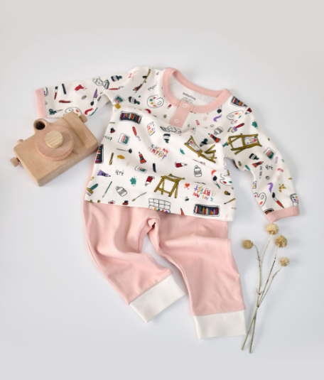 100% organic cotton baby pajamas, Tee and pant 2-piece Pj Set