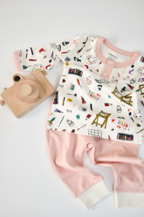 100% organic cotton baby pajamas, Tee and pant 2-piece Pj Set