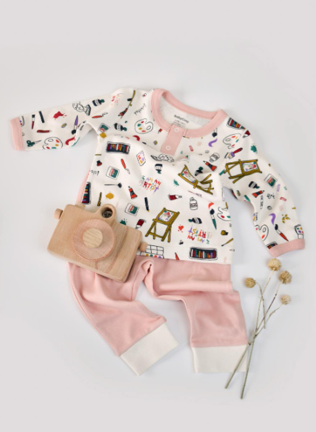 100% organic cotton baby pajamas, Tee and pant 2-piece Pj Set