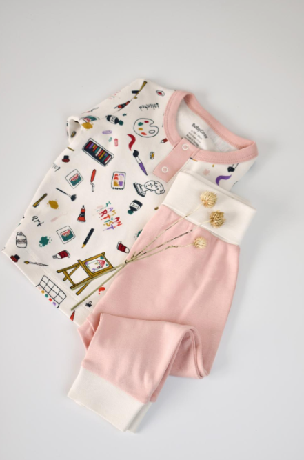 100% organic cotton baby pajamas, Tee and pant 2-piece Pj Set