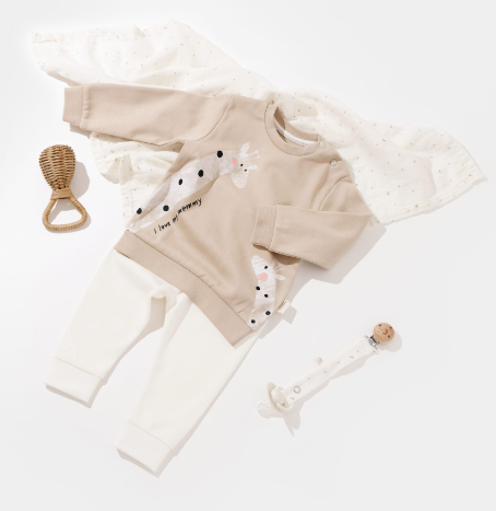 100% Organic Cotton Baby Unisex 2-piece Long Sleeve Tee and Tie-Up Pant Set