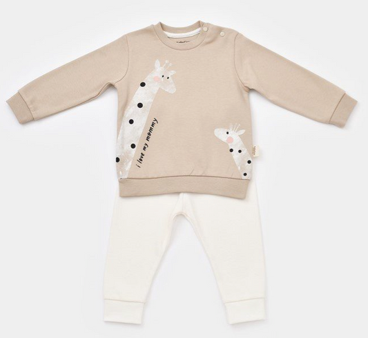 100% Organic Cotton Baby Unisex 2-piece Long Sleeve Tee and Tie-Up Pant Set