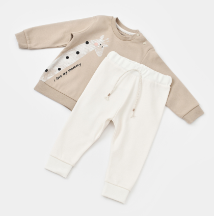 100% Organic Cotton Baby Unisex 2-piece Long Sleeve Tee and Tie-Up Pant Set