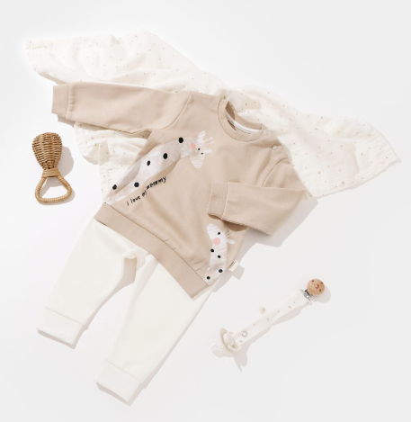 100% Organic Cotton Baby Unisex 2-piece Long Sleeve Tee and Tie-Up Pant Set